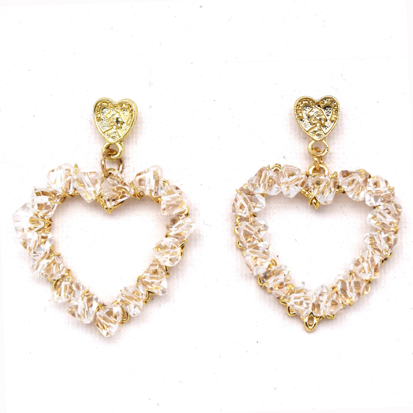 925 Sterling Silver Post 18k Gold Plated Zircon Heart Dangle Earrings