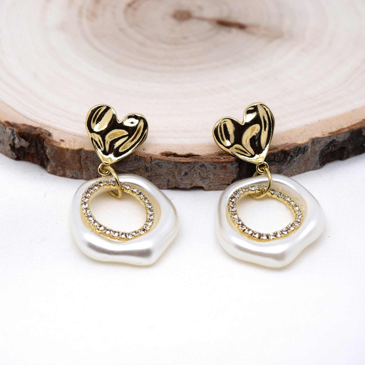 925 Sterling Silver Post Layered Pearl Heart Earrings