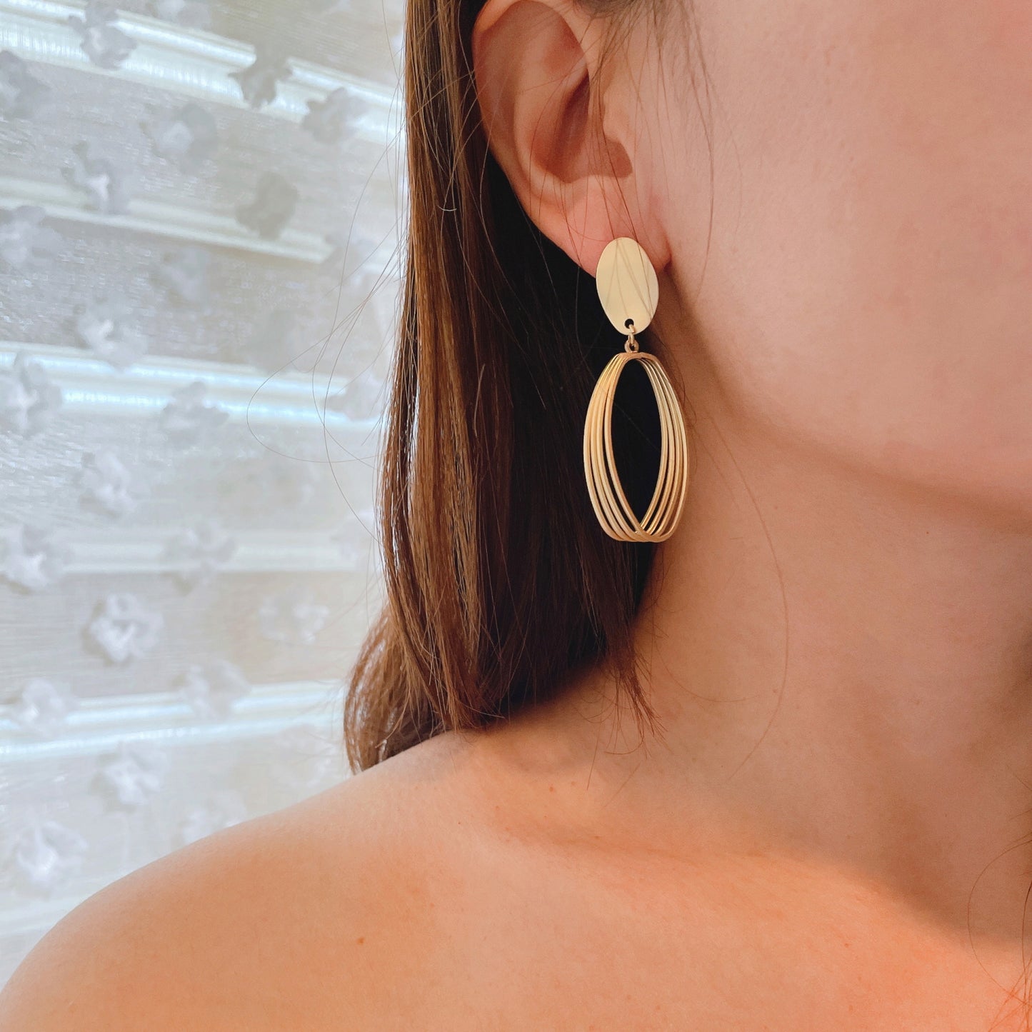 925 Sterling Silver Post Geometric Matte Gold Plated Dangle Earrings