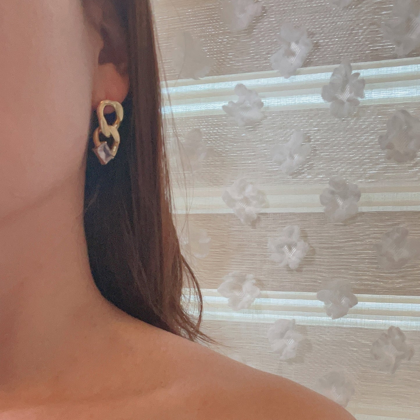 925 Sterling Silver Post Gold Plated Cuban Chain Layered Earring