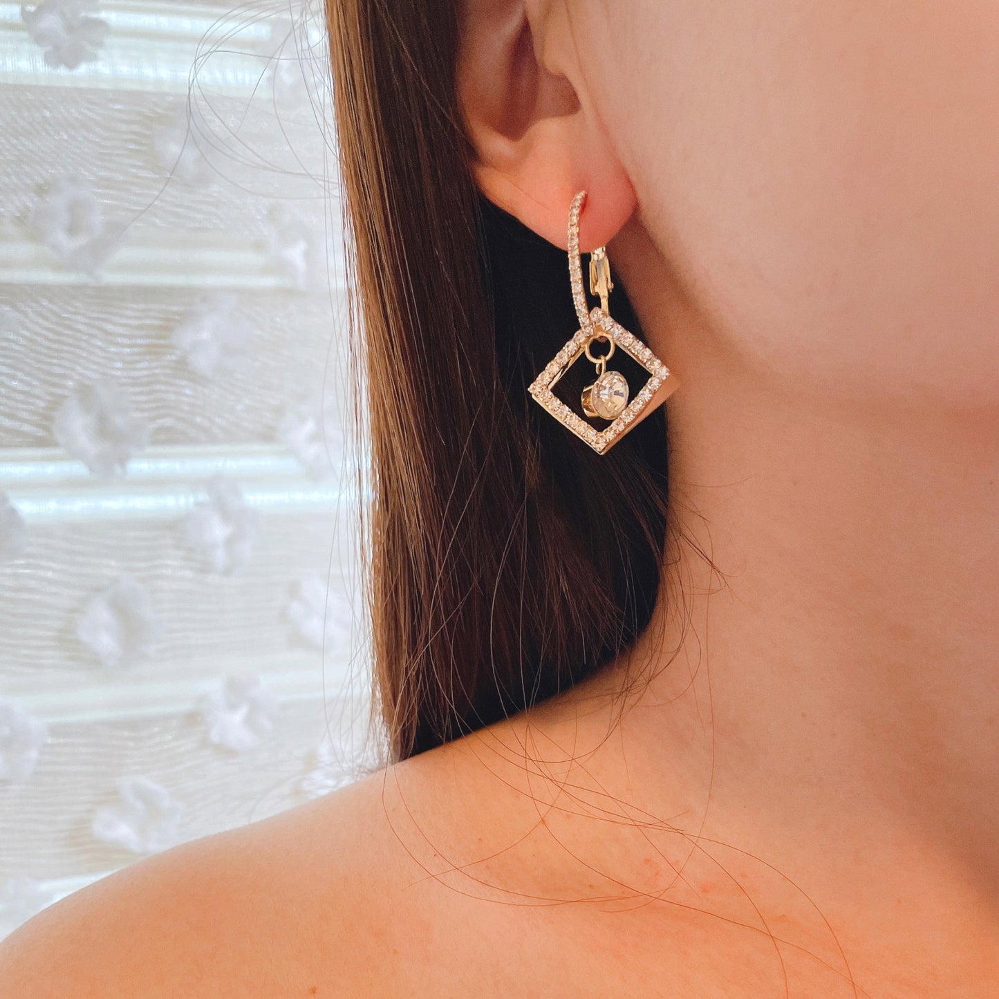 925 Sterling Silver Post 18k Gold Plated Rhinestone Dangle Earrings