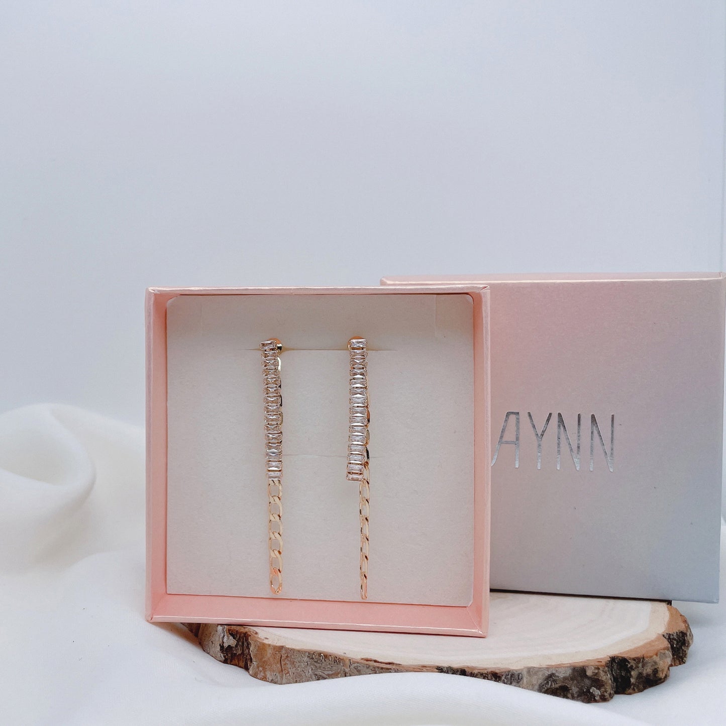 925 Sterling Silver Post 18k Gold Plated Zircon Chain Drop 2 in 1 Earrings