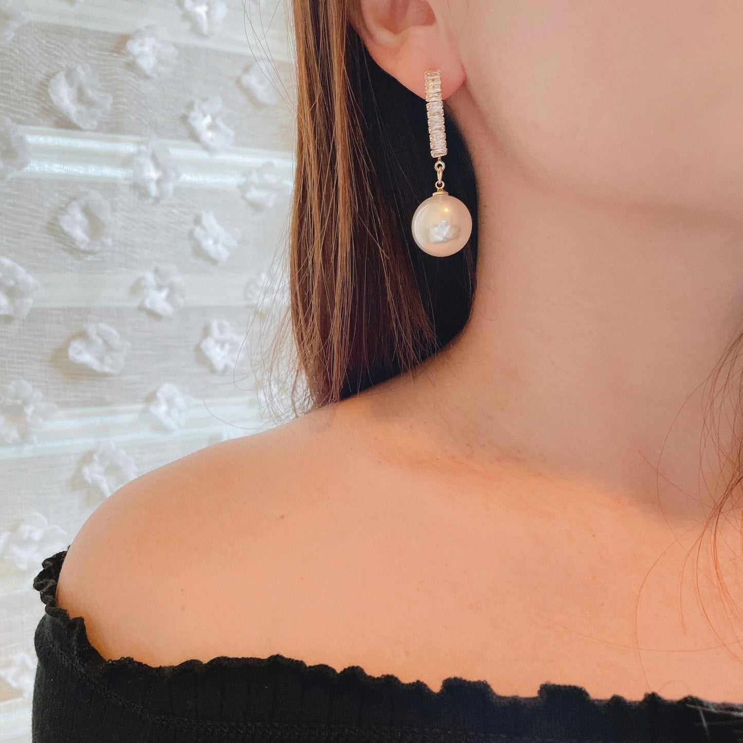18k Gold Plated Rhinestone Pearl Drop Dangle Earrings