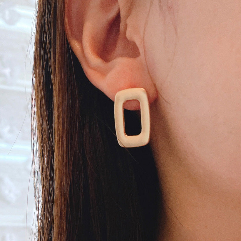 925 Sterling Silver Post Geometric Matte Gold Plated Earrings