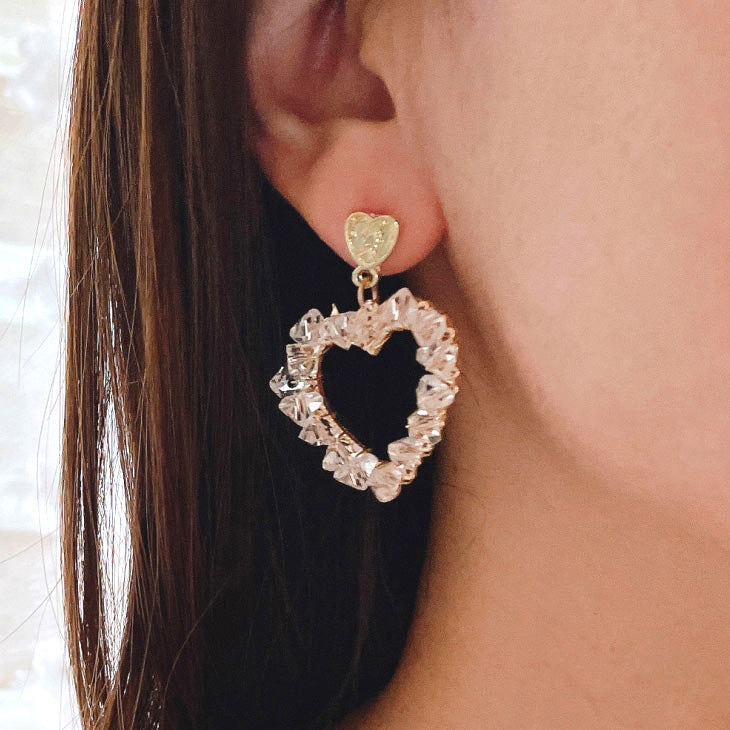 925 Sterling Silver Post 18k Gold Plated Zircon Heart Dangle Earrings