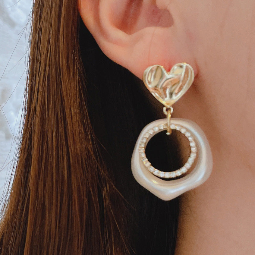 925 Sterling Silver Post Layered Pearl Heart Earrings