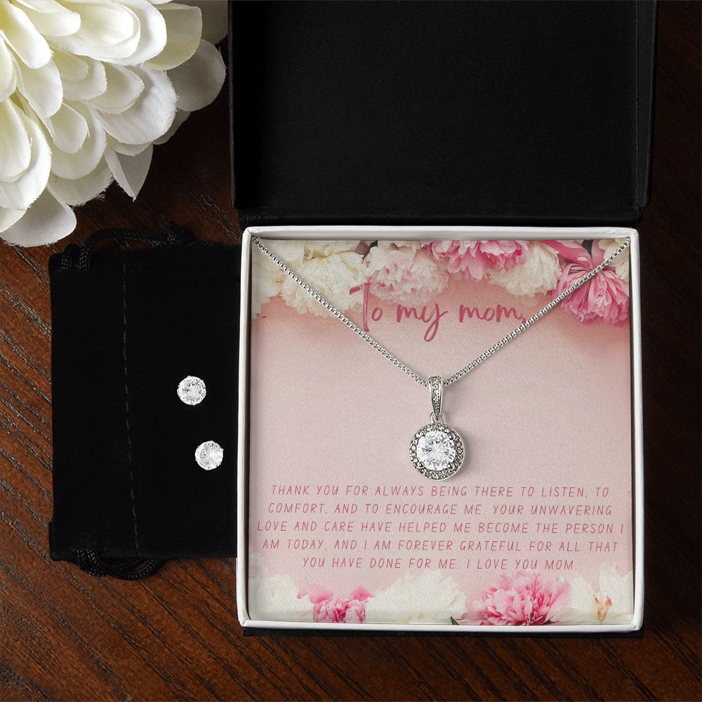 14k White Gold Necklace Earring Set for Mom Mother's Day Gift