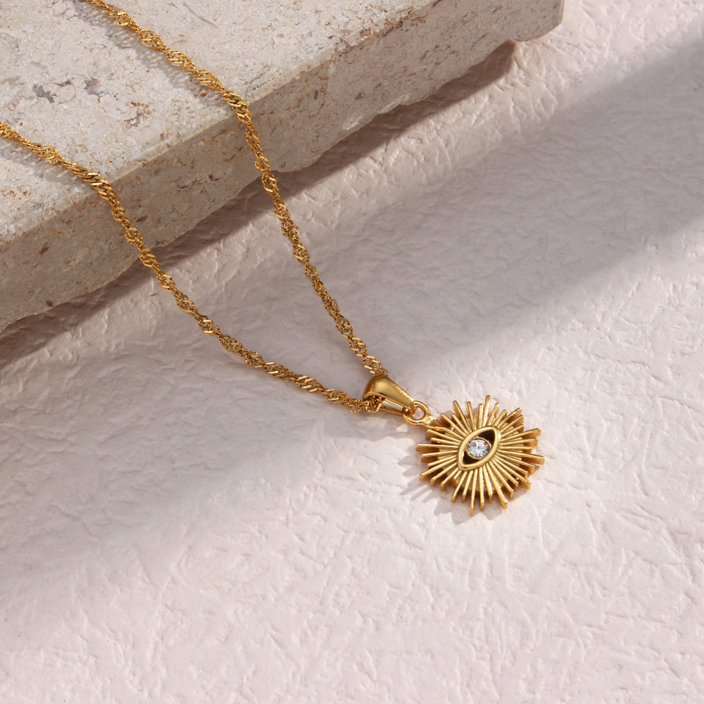 18k Gold Plated 316L Stainless Steel Zircon Evil Eye Pendant Necklace