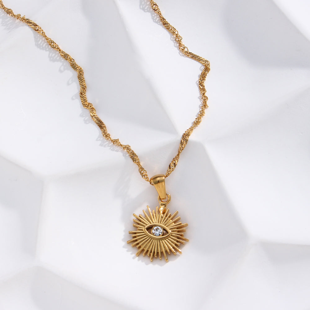 18k Gold Plated 316L Stainless Steel Zircon Evil Eye Pendant Necklace