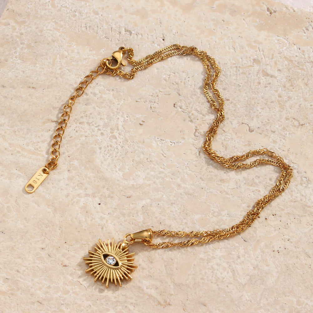 18k Gold Plated 316L Stainless Steel Zircon Evil Eye Pendant Necklace