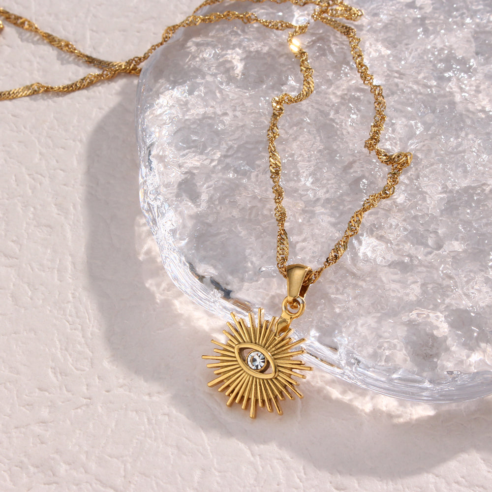 18k Gold Plated 316L Stainless Steel Zircon Evil Eye Pendant Necklace