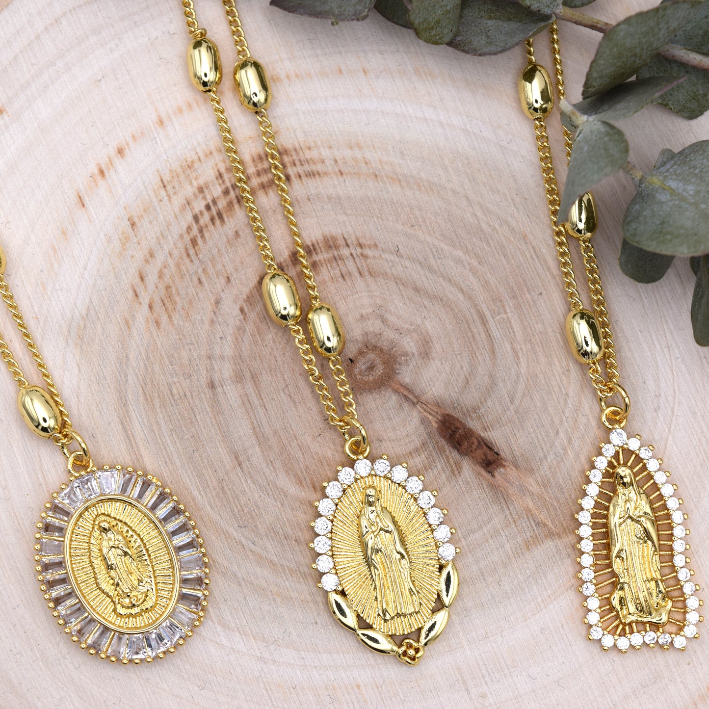 18K Gold Plated Virgin Mary Our Lady of Guadalupe Necklace Hypoallergenic