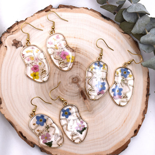 Handmade Forget-Me-Not Myosotis Dried Flower Dangle Earrings