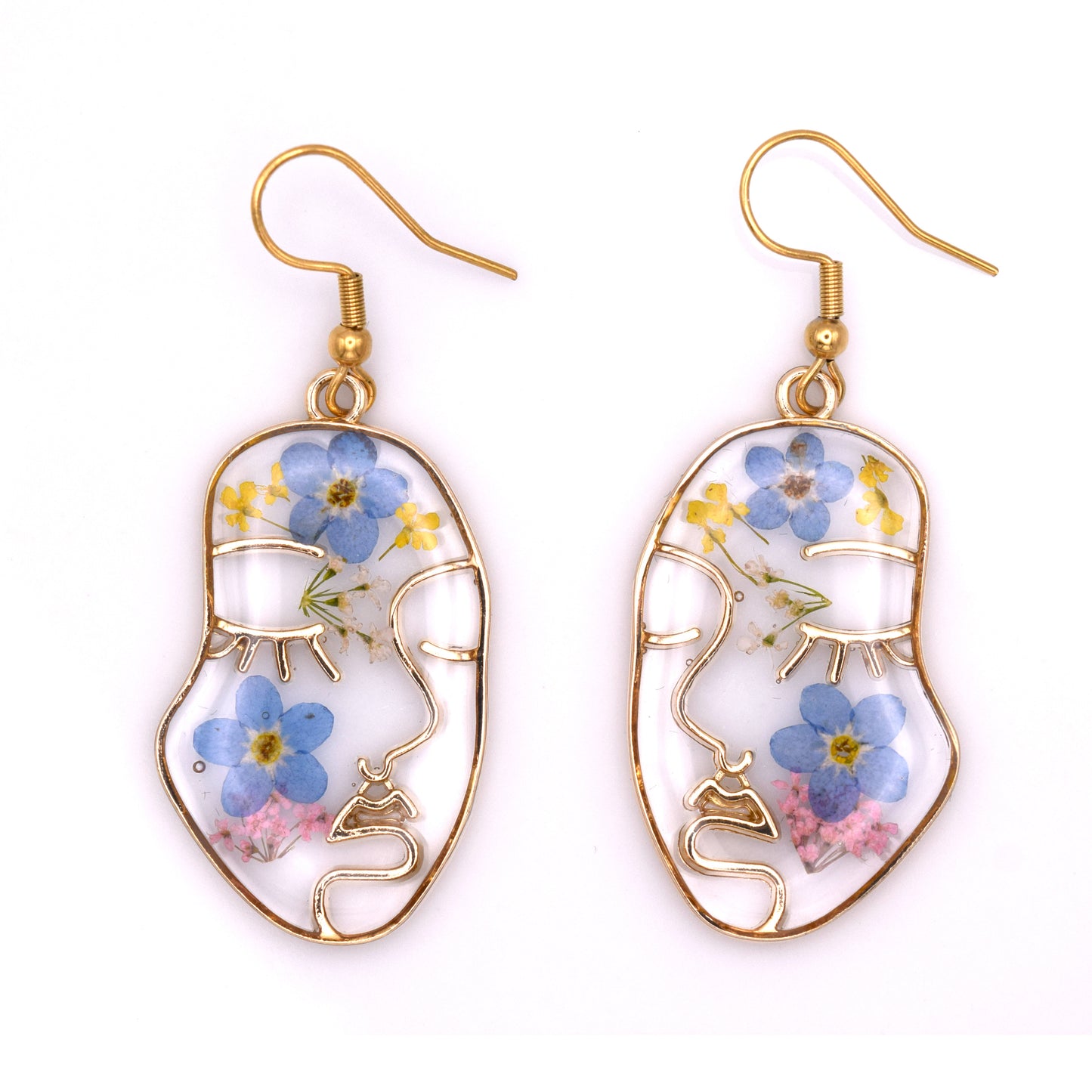 Handmade Forget-Me-Not Myosotis Dried Flower Dangle Earrings