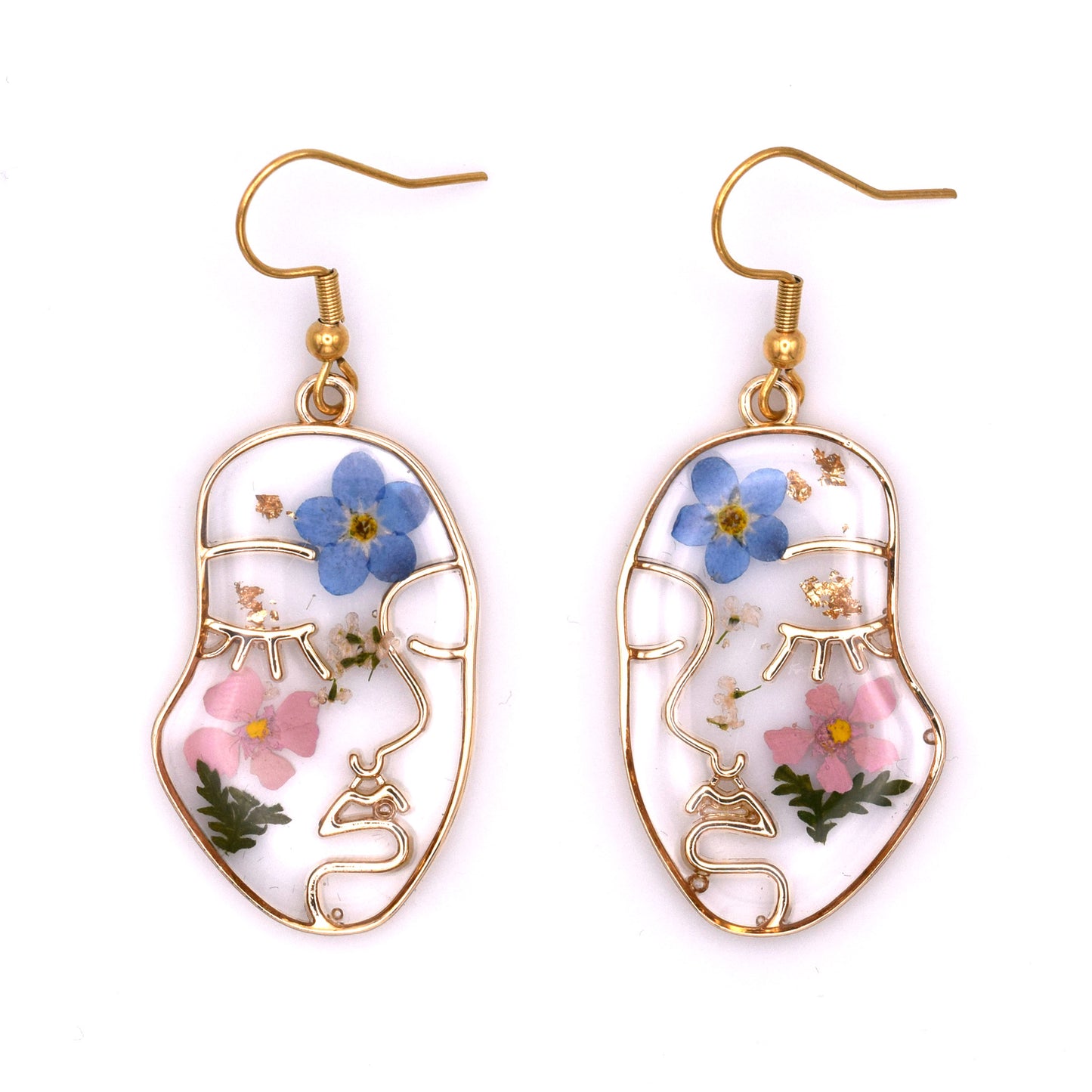 Handmade Forget-Me-Not Myosotis Dried Flower Dangle Earrings