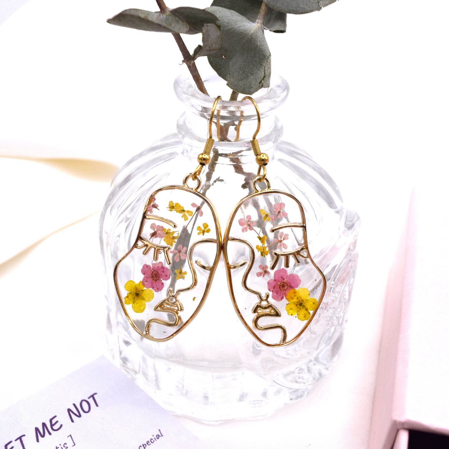 Handmade Forget-Me-Not Myosotis Dried Flower Dangle Earrings