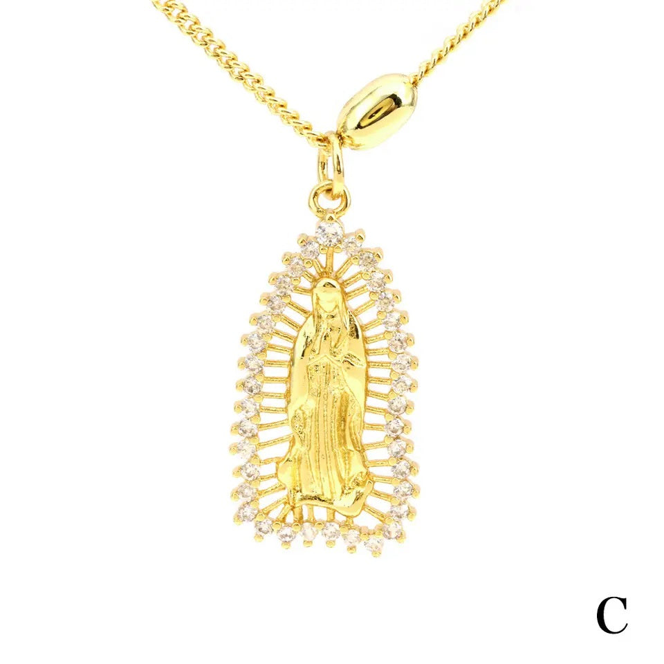 18K Gold Plated Virgin Mary Our Lady of Guadalupe Necklace Hypoallergenic