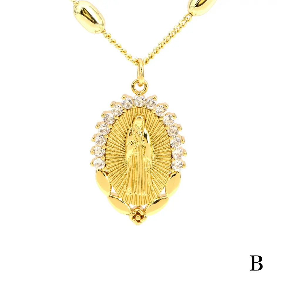 18K Gold Plated Virgin Mary Our Lady of Guadalupe Necklace Hypoallergenic