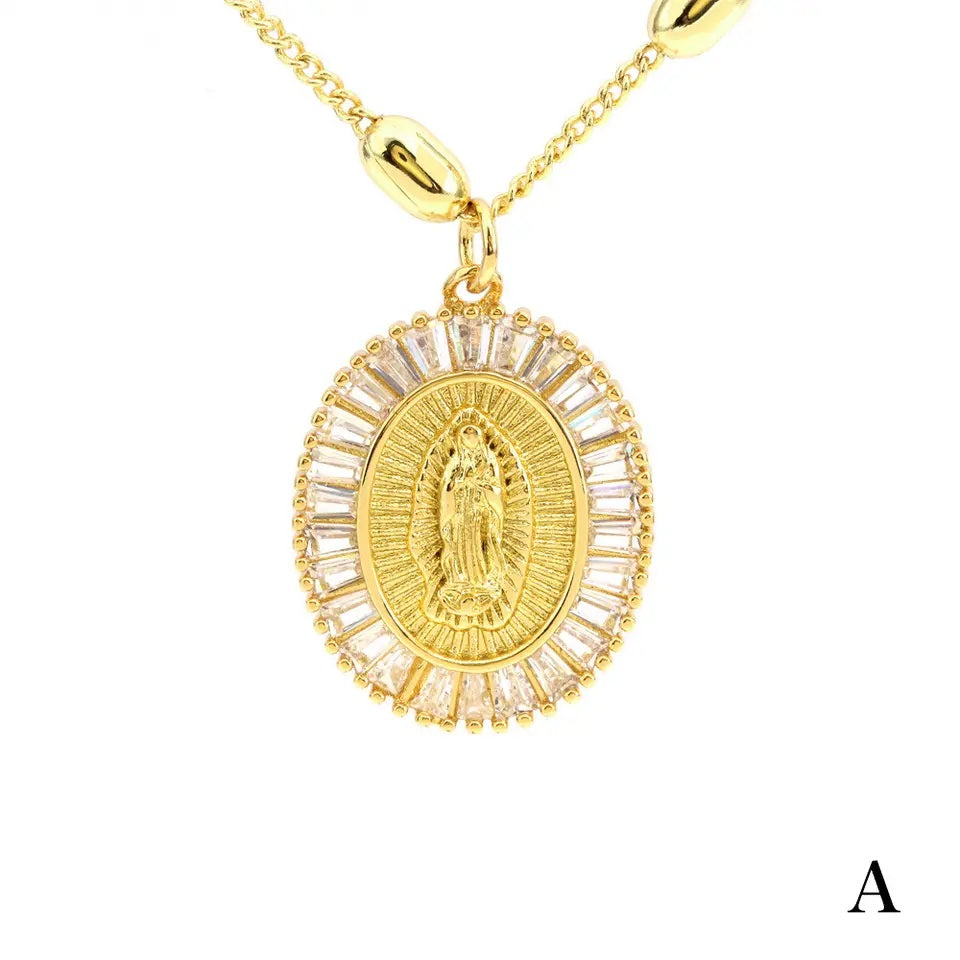 18K Gold Plated Virgin Mary Our Lady of Guadalupe Necklace Hypoallergenic
