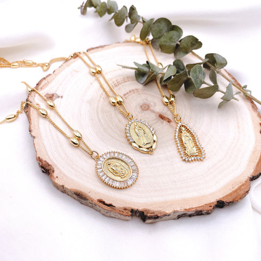 18K Gold Plated Virgin Mary Our Lady of Guadalupe Necklace Hypoallergenic