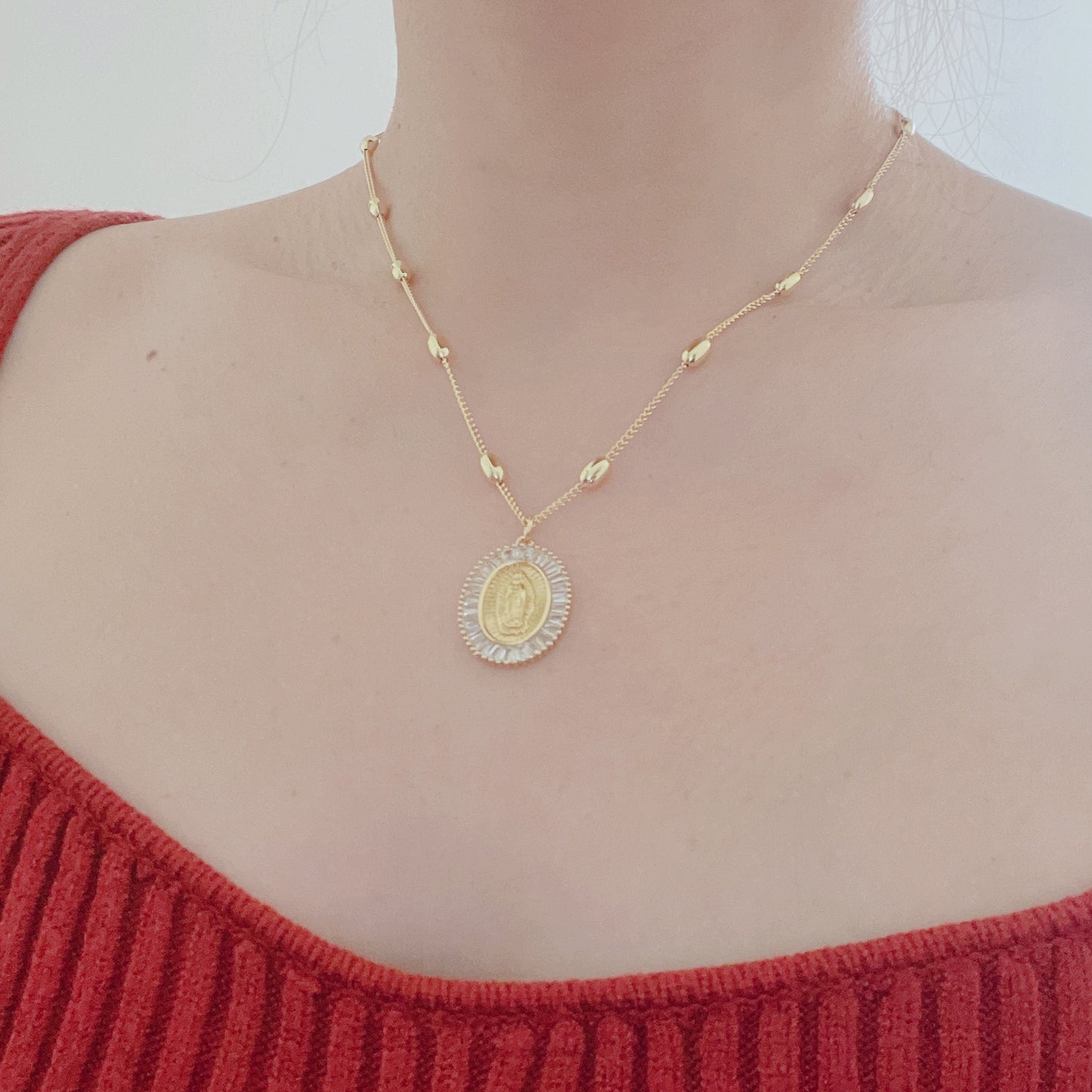 18K Gold Plated Virgin Mary Our Lady of Guadalupe Necklace Hypoallergenic
