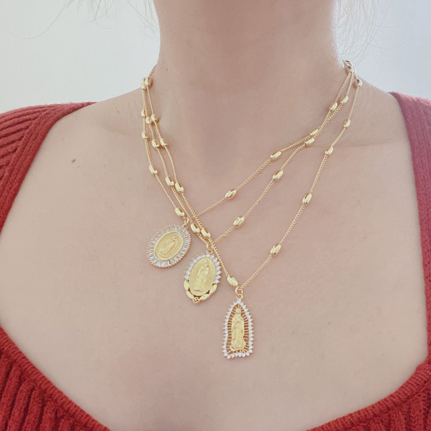 18K Gold Plated Virgin Mary Our Lady of Guadalupe Necklace Hypoallergenic
