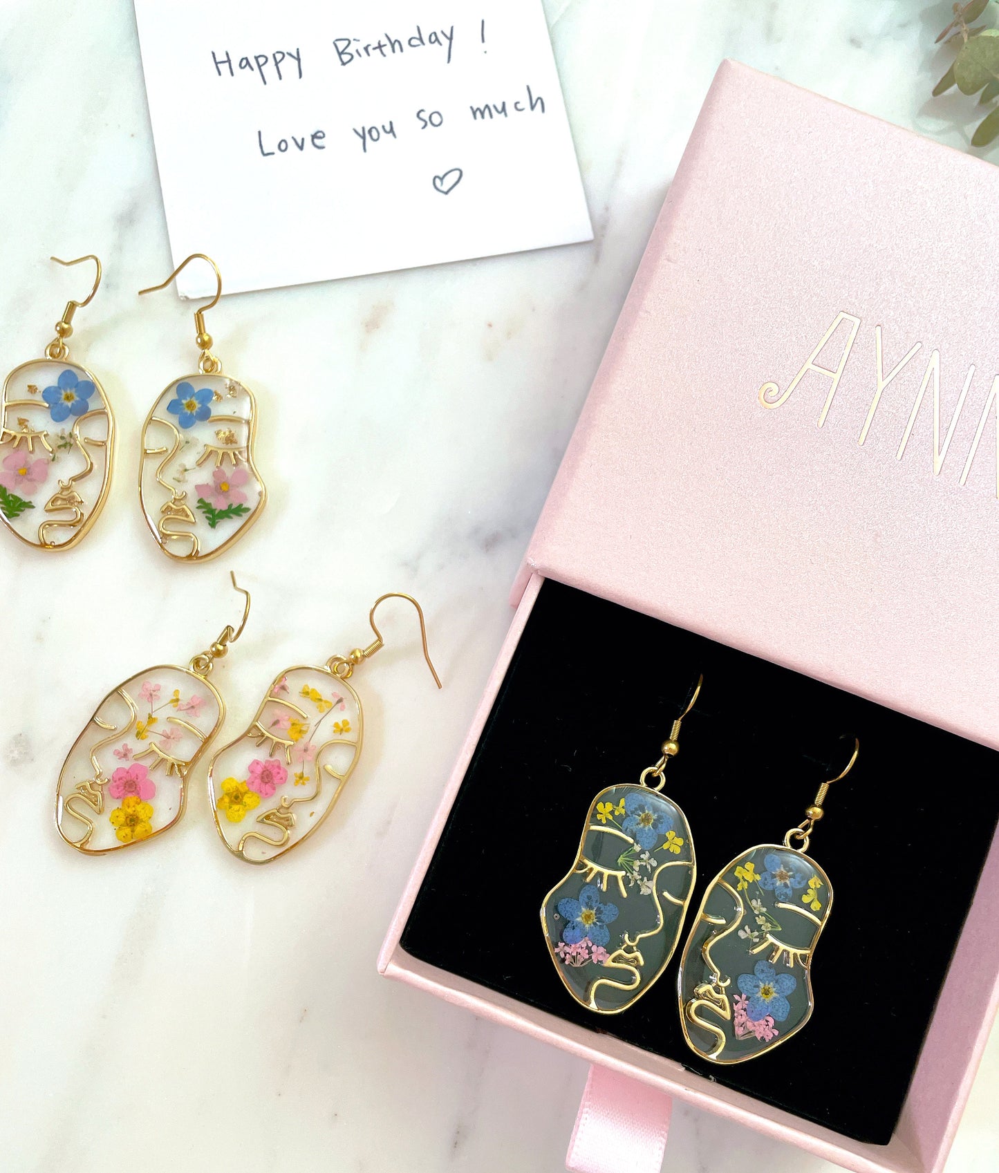 Handmade Forget-Me-Not Myosotis Dried Flower Dangle Earrings
