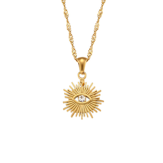 18k Gold Plated 316L Stainless Steel Zircon Evil Eye Pendant Necklace