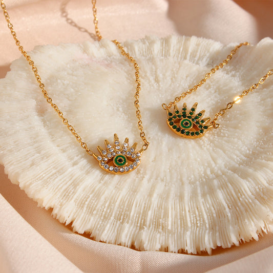 18k Gold Plated 316L Stainless Steel Dainty Zircon Evil Eye Pendant Necklace