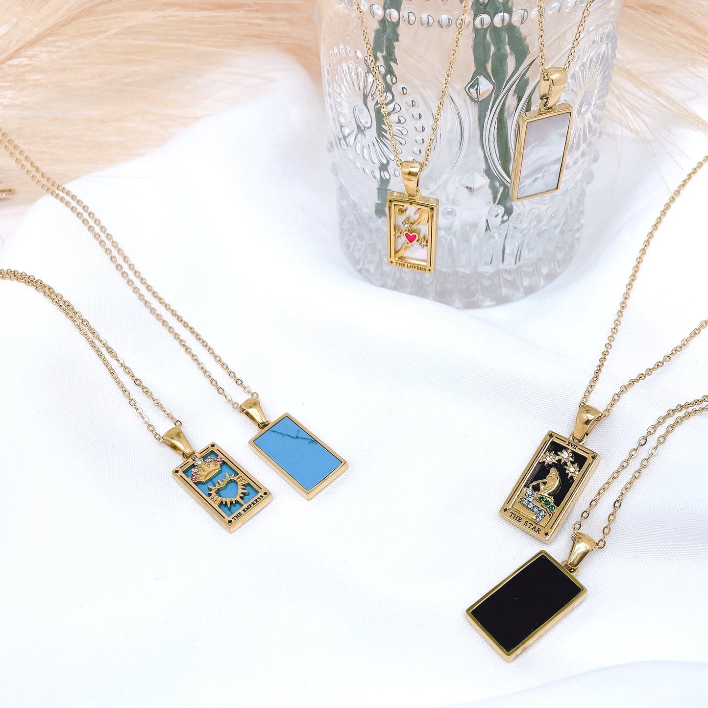 18k Gold Plated 316L Stainless Steel Tarot Cards Pendant Necklace