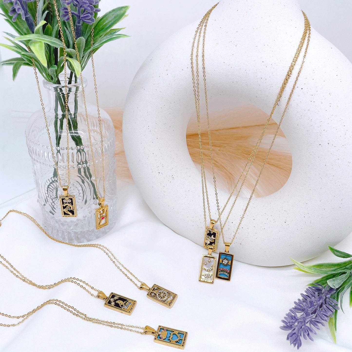 18k Gold Plated 316L Stainless Steel Tarot Cards Pendant Necklace