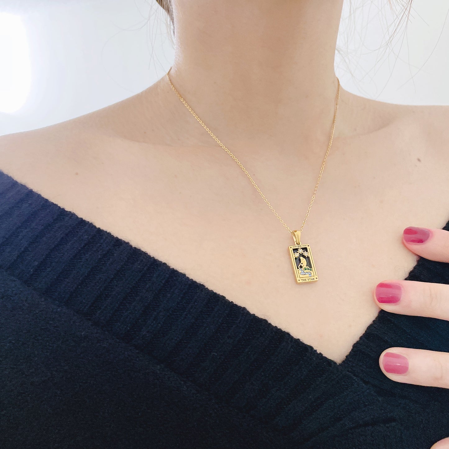 18k Gold Plated 316L Stainless Steel Tarot Cards Pendant Necklace