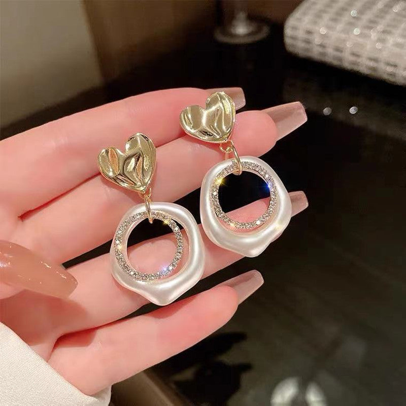925 Sterling Silver Post Layered Pearl Heart Earrings