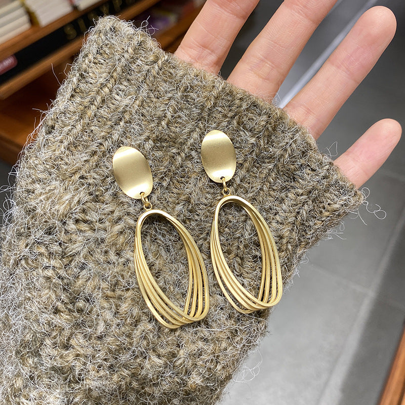 925 Sterling Silver Post Geometric Matte Gold Plated Dangle Earrings