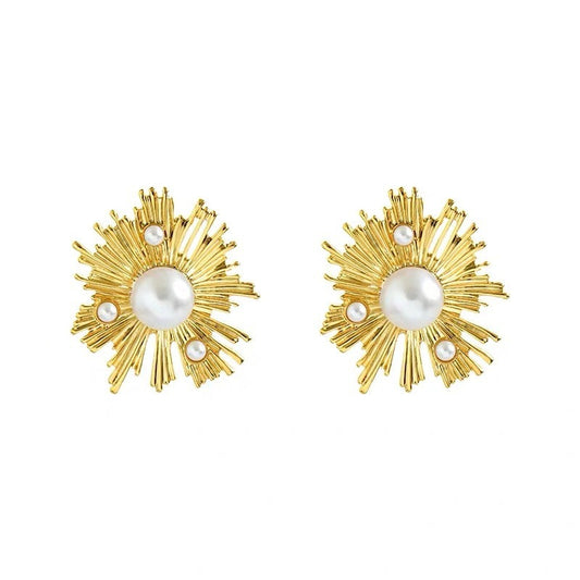 925 Sterling Silver Post Baroque Pearl Sunflower Stud Earrings