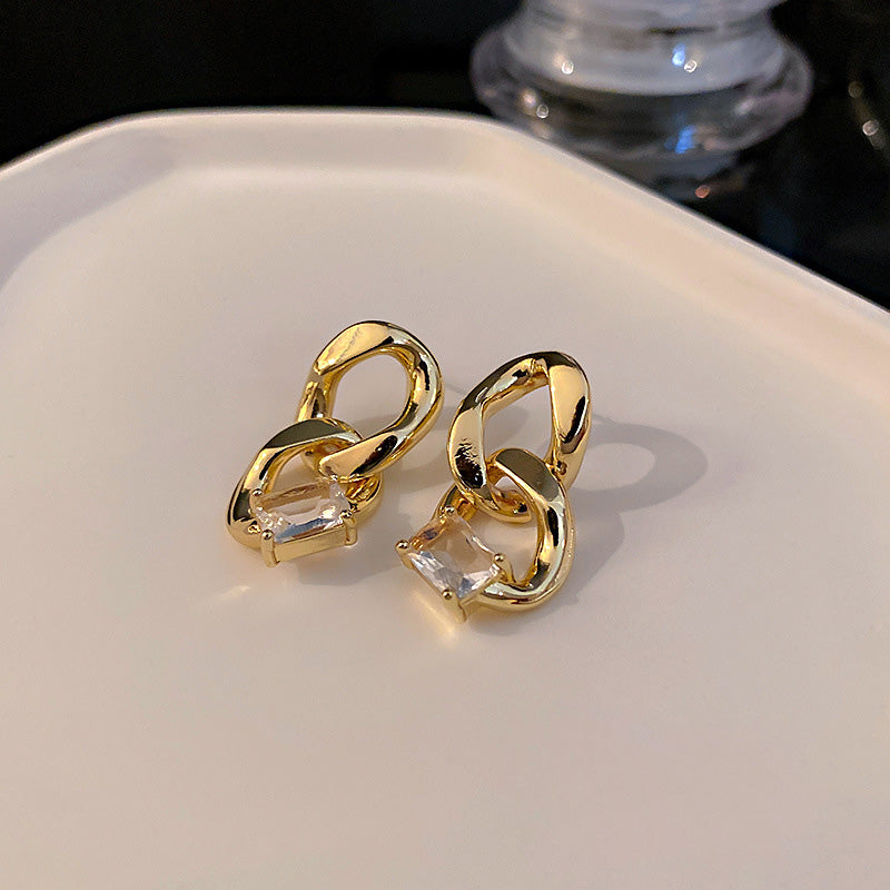 925 Sterling Silver Post Gold Plated Cuban Chain Layered Earring