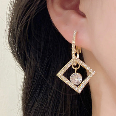 925 Sterling Silver Post 18k Gold Plated Rhinestone Dangle Earrings
