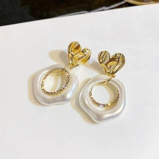 925 Sterling Silver Post Layered Pearl Heart Earrings