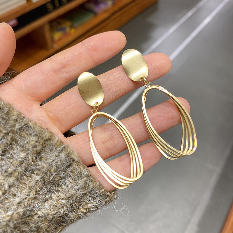 925 Sterling Silver Post Geometric Matte Gold Plated Dangle Earrings