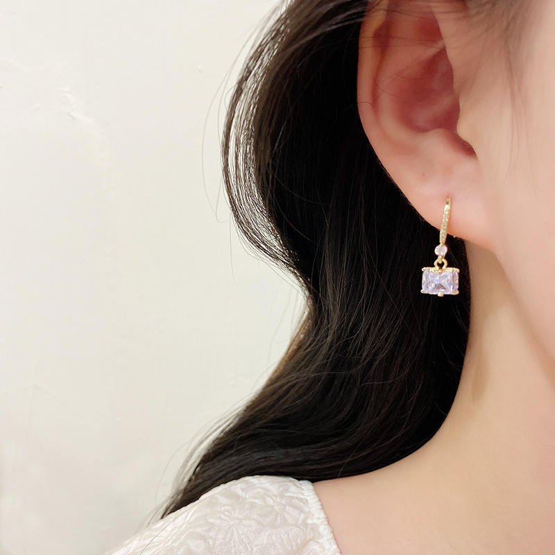 18k Gold Plated Cubic Zirconia Square Drop Dangle Earrings