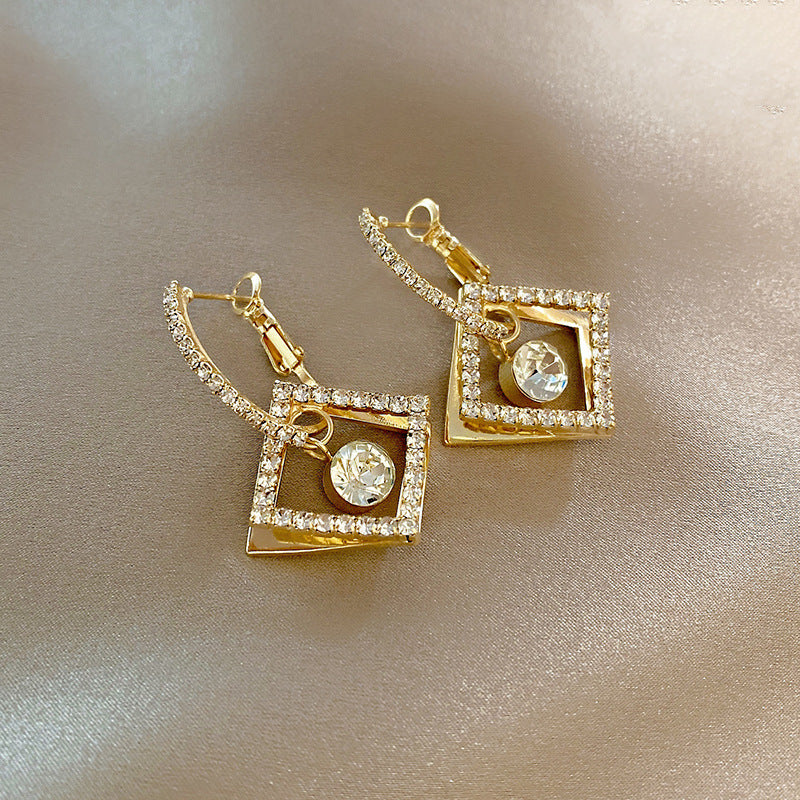 925 Sterling Silver Post 18k Gold Plated Rhinestone Dangle Earrings