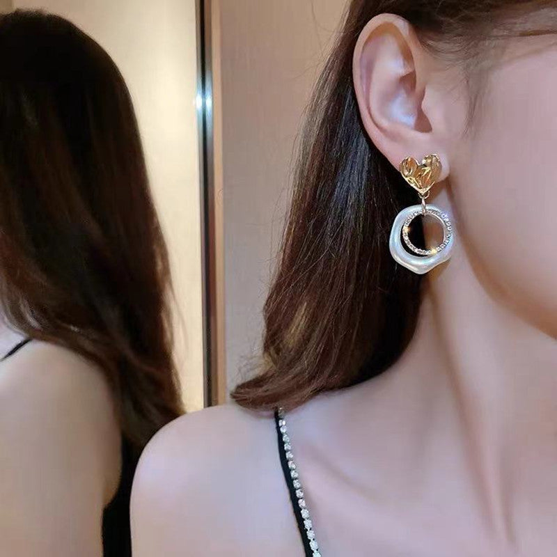 925 Sterling Silver Post Layered Pearl Heart Earrings