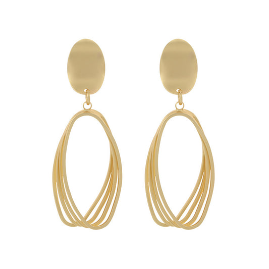 925 Sterling Silver Post Geometric Matte Gold Plated Dangle Earrings