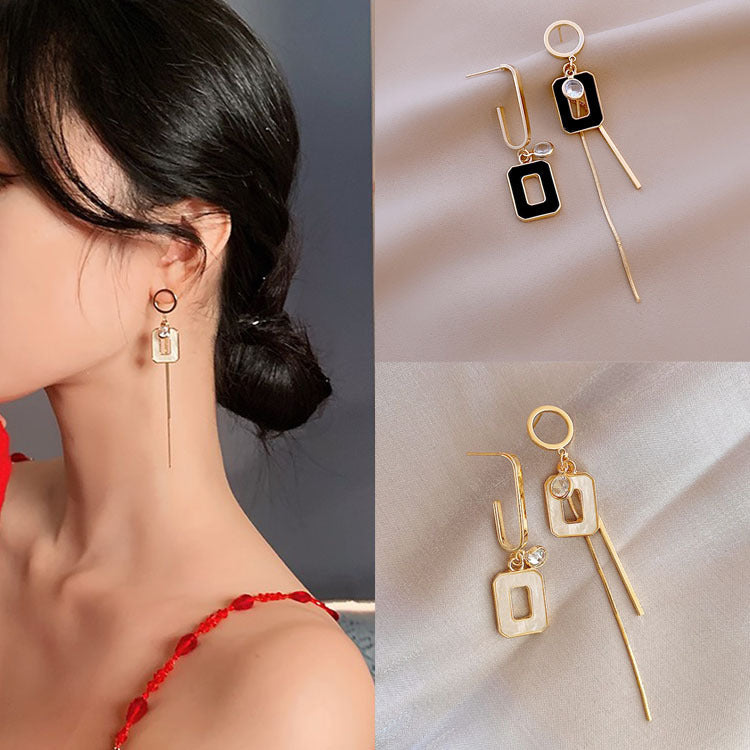 925 Sterling Silver Post Asymmetrical Cut-Out Drop Tassel Dangle Earrings