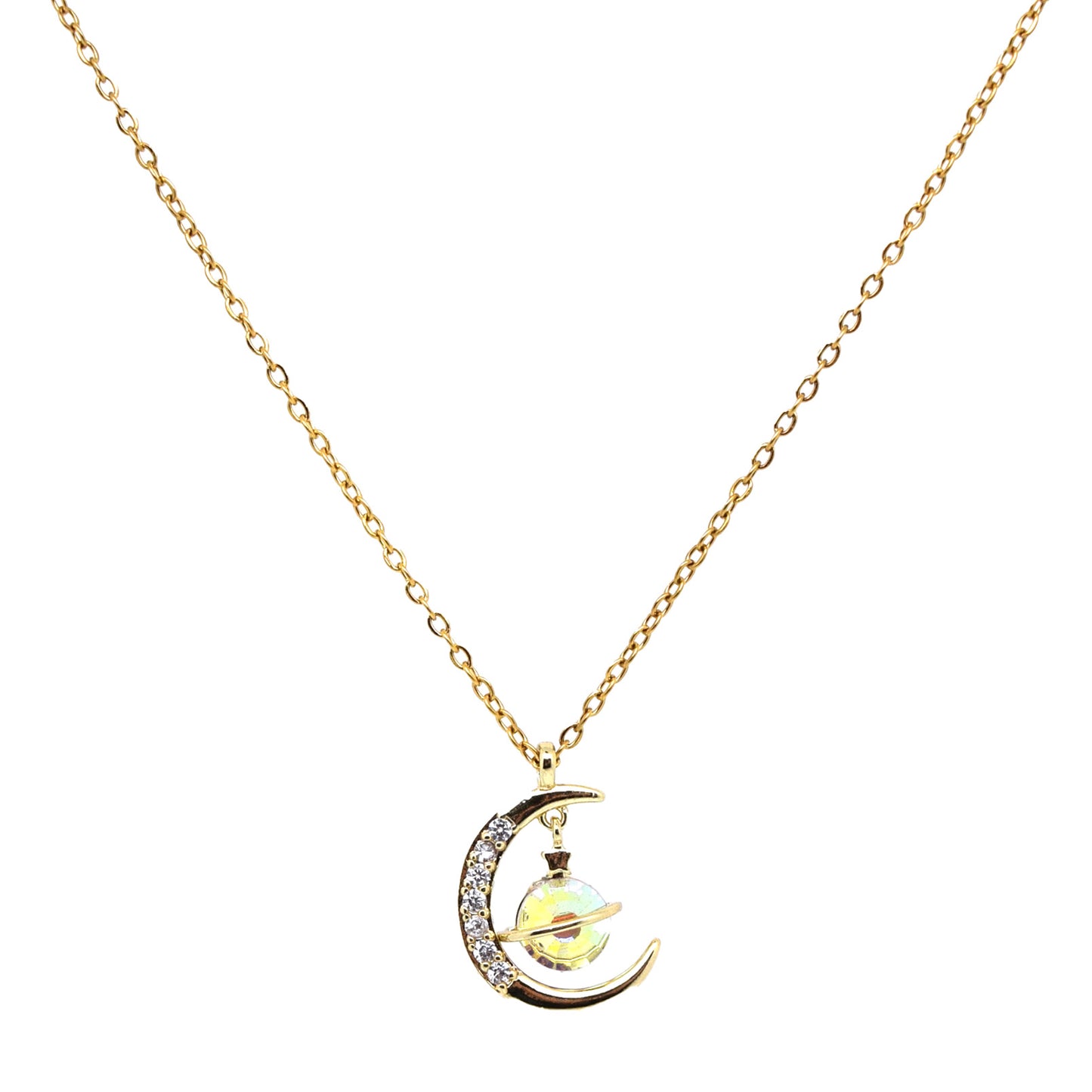 18k Gold Plated Stainless Steel Moon Sun Star Saturn Starburst Planet Pendant Necklace