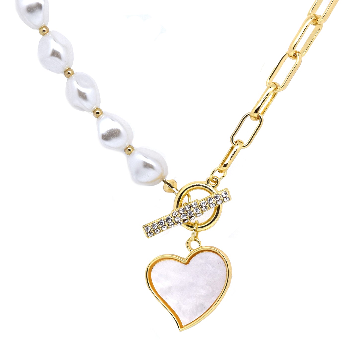 18K Gold Plated Pearl Splicing Chain Marble Heart Pendant Necklace