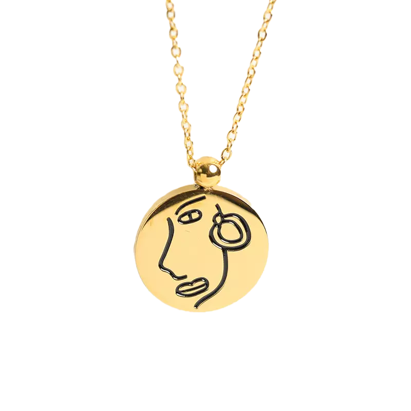 18K Gold Plated Stainless Steel Art Abstract Face Pendant Necklace
