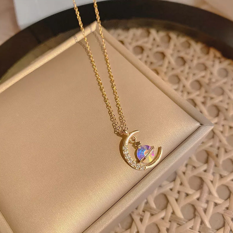 18k Gold Plated Stainless Steel Moon Sun Star Saturn Starburst Planet Pendant Necklace