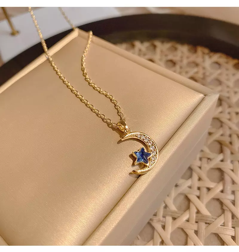 18k Gold Plated Stainless Steel Moon Sun Star Saturn Starburst Planet Pendant Necklace