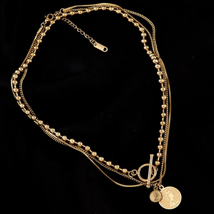 18K Gold Plated Stainless Steel Coin Pendant 2 in 1 Necklace